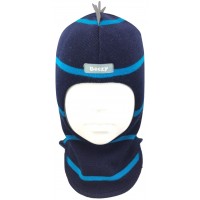 Tamsiai mėlyna, dryžuota kepurė-šalmas su vilna berniukui 