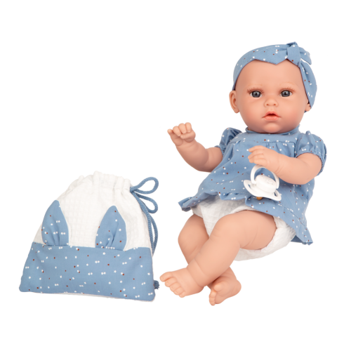 Arias kūdikėlis su maišeliu, mėlyna, verkia, 33 cm