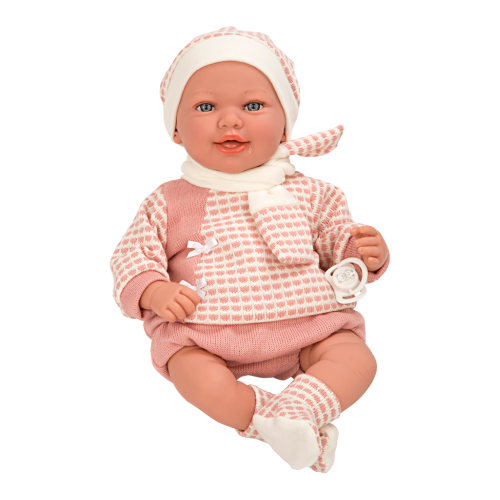 Arias kūdikėlis rausvais rūbeliais, juokiasi, 45 cm